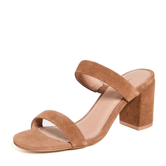 Soludos Ines Walnut Tan Suede Leather Heels Slip On Block Heel Strap Sandals 8 - Picture 1 of 10